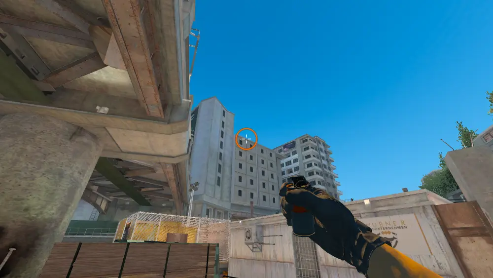 Standing on the Pit spot on Overpass, the aim mark on the point this smoke is thrown at.