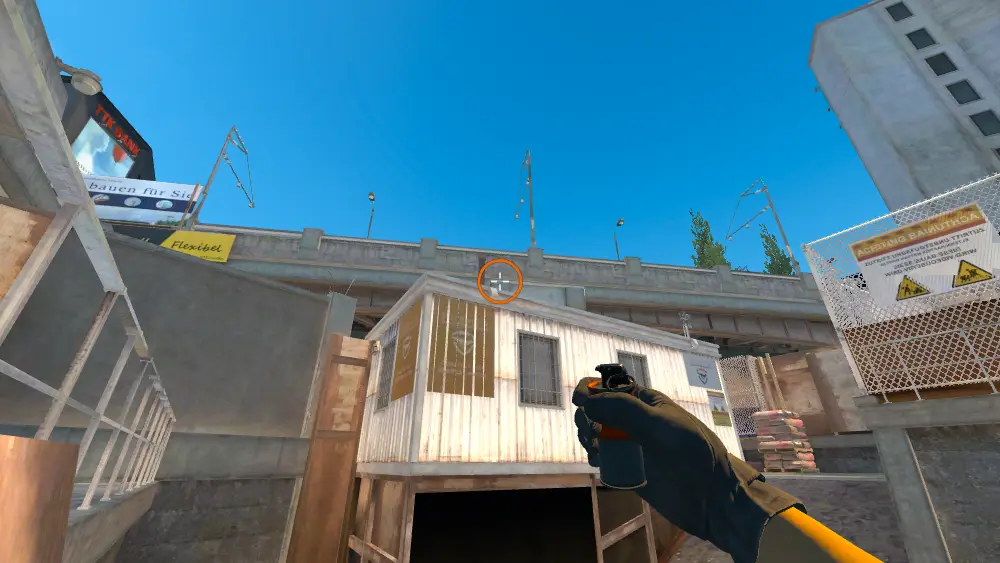 Standing on the Water spot on Overpass, the aim mark on the point this flash is thrown at.