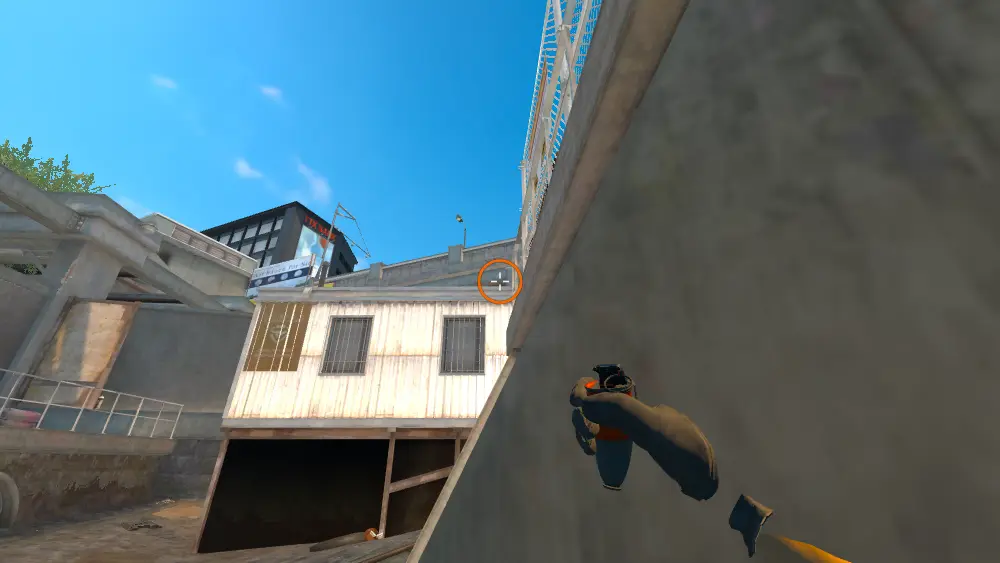 Standing on the Water spot on Overpass, the aim mark on the point this molotov is thrown at.