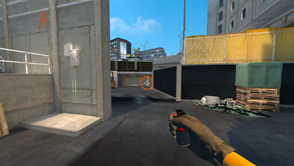 Standing on the Back Alley spot on Overpass, the aim mark on the point this molotov is thrown at.