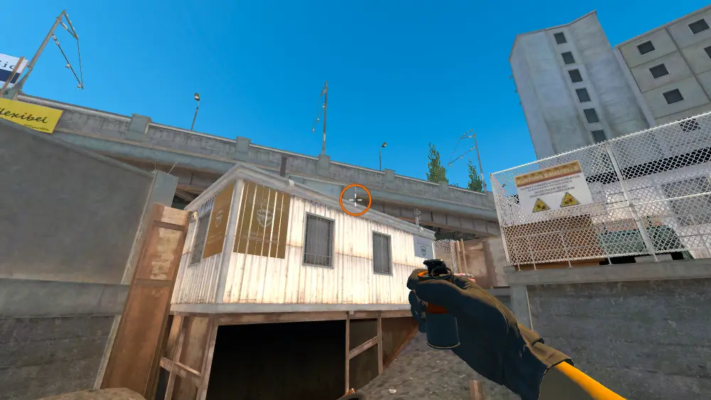 Standing on the Water spot on Overpass, the aim mark on the point this flash is thrown at.
