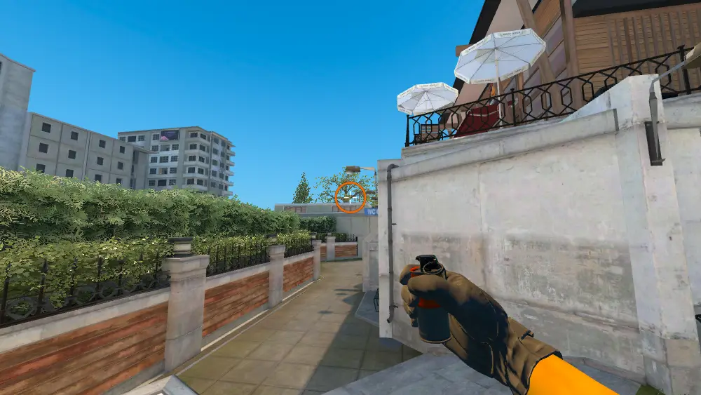 Standing on the A Main spot on Overpass, the aim mark on the point this smoke is thrown at.
