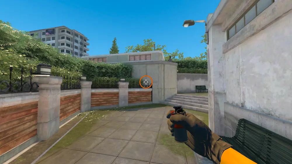 Standing on the Divider spot on Overpass, the aim mark on the point this flash is thrown at.