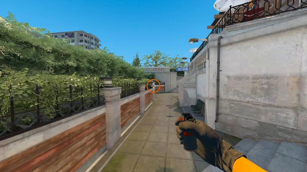 Standing on the Mid spot on Overpass, the aim mark on the point this molotov is thrown at.