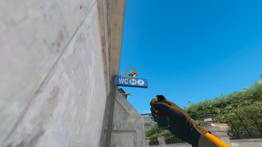 Standing on the Divider Bench spot on Overpass, the aim mark on the point this smoke is thrown at.