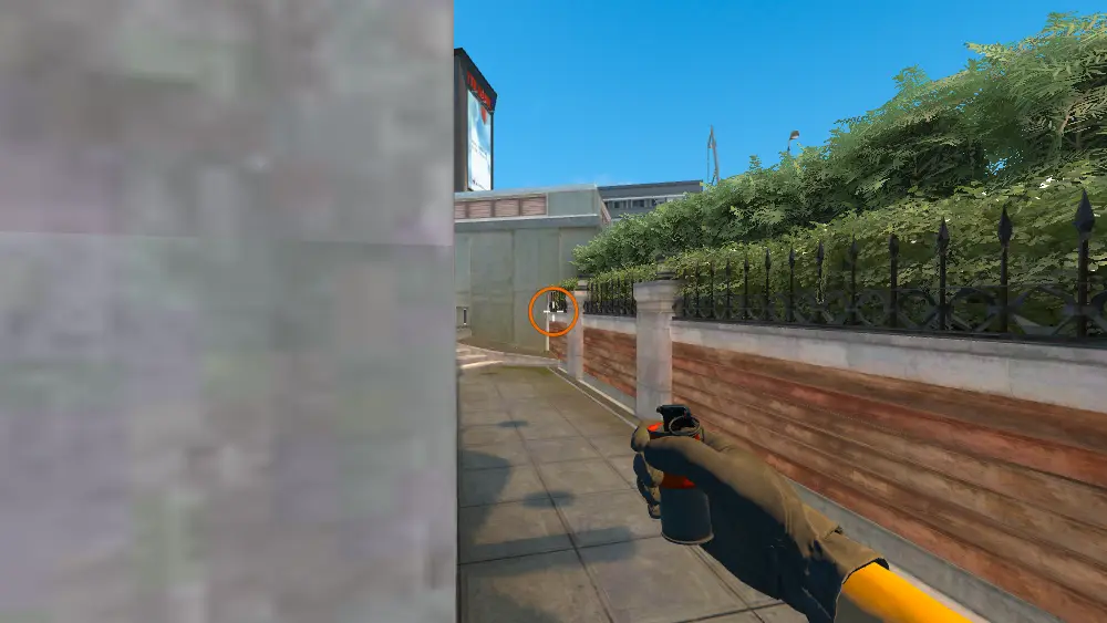 Standing on the Divider spot on Overpass, the aim mark on the point this molotov is thrown at.