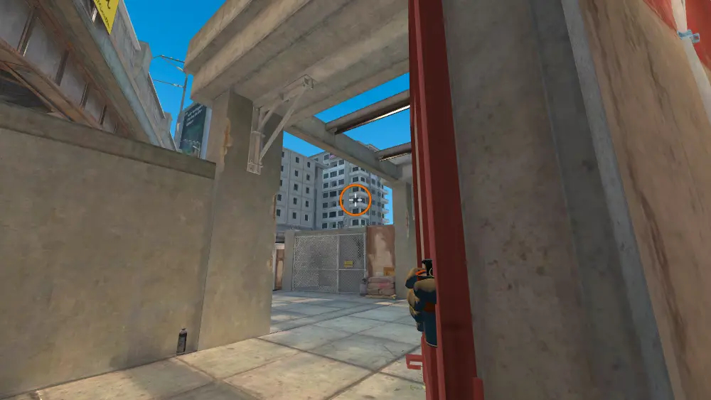 Standing on the B Entry spot on Overpass, the aim mark on the point this molotov is thrown at.