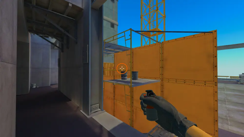 Standing on the Tarp spot on Vertigo, the aim mark on the point this smoke is thrown at.