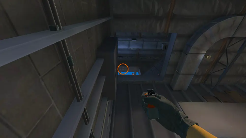 Standing on the T Spawn spot on Vertigo, the aim mark on the point this smoke is thrown at.