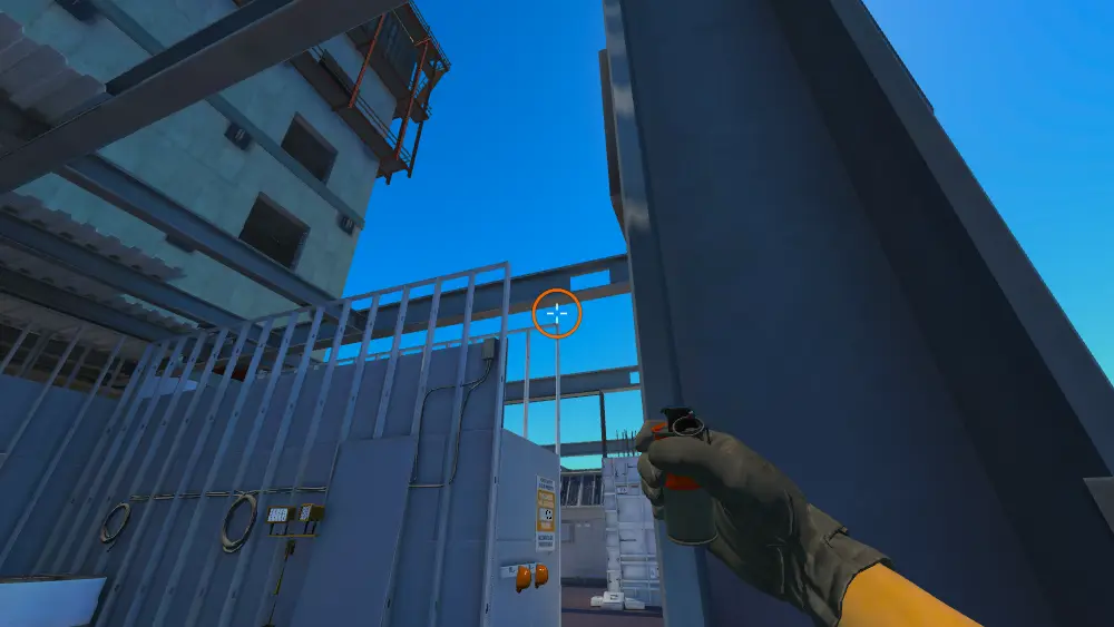 Standing on the CT Spawn spot on Vertigo, the aim mark on the point this smoke is thrown at.