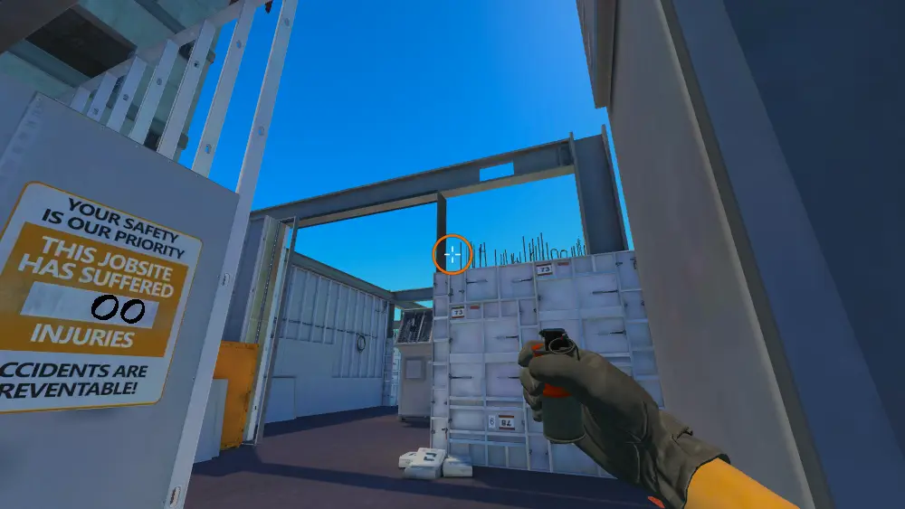 Standing on the CT Spawn spot on Vertigo, the aim mark on the point this smoke is thrown at.