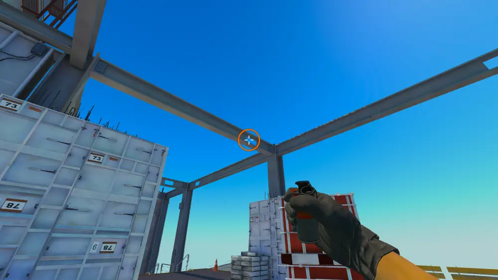 Standing on the B Site spot on Vertigo, the aim mark on the point this smoke is thrown at.