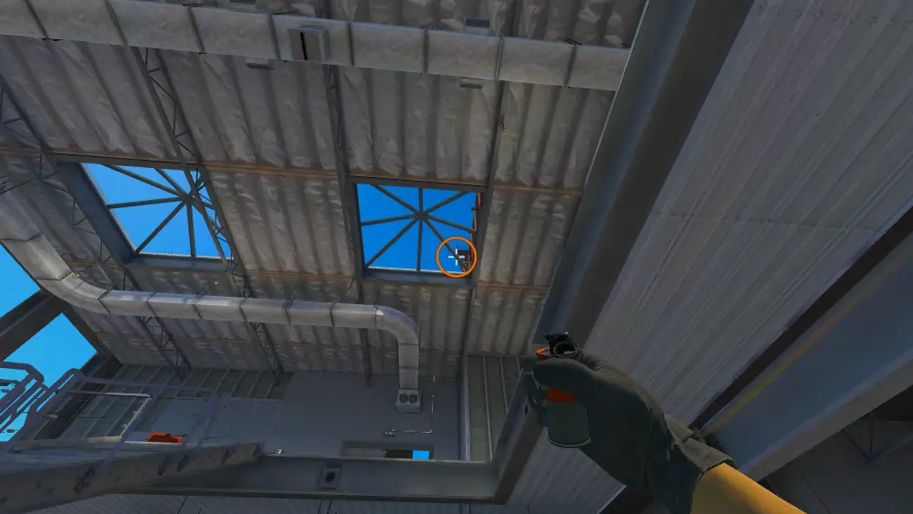 Standing on the T Spawn spot on Vertigo, the aim mark on the point this smoke is thrown at.