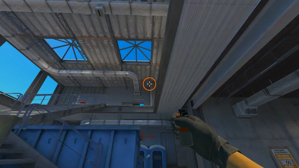 Standing on the T Spawn spot on Vertigo, the aim mark on the point this smoke is thrown at.