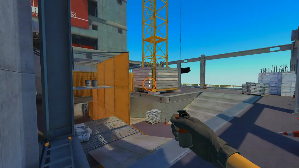 Standing on the Area spot on Vertigo, the aim mark on the point this molotov is thrown at.