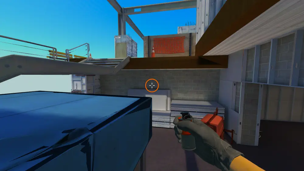 Standing on the B Stairs spot on Vertigo, the aim mark on the point this molotov is thrown at.