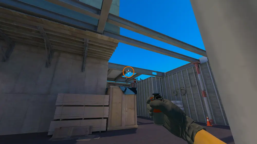Standing on the Sandbags spot on Vertigo, the aim mark on the point this molotov is thrown at.