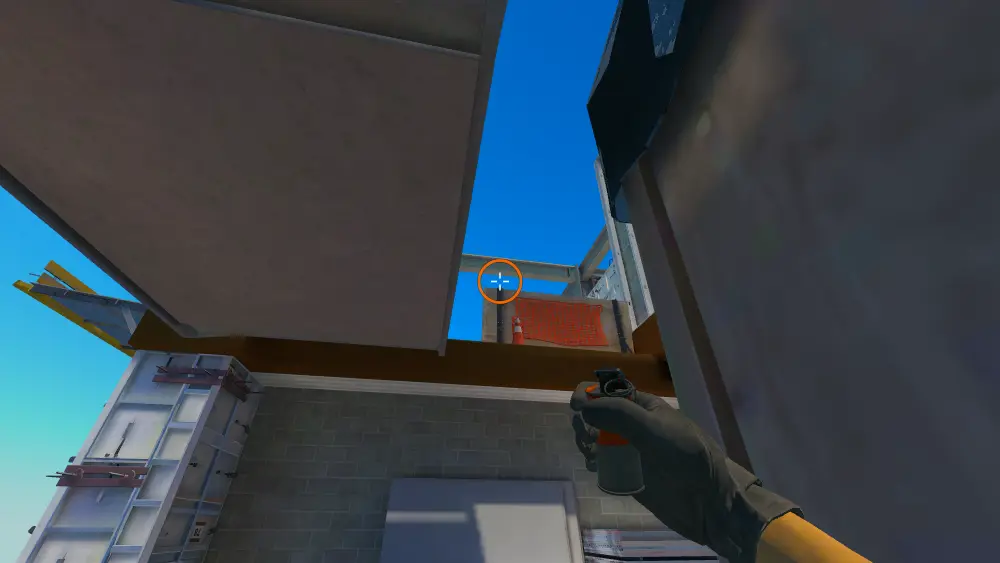 Standing on the B Stairs spot on Vertigo, the aim mark on the point this molotov is thrown at.